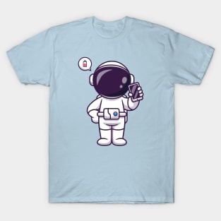 Cute Astronaut Holding Phone Cartoon T-Shirt